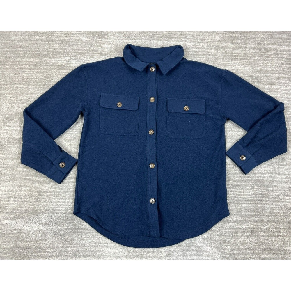 Almost Famous Shirt Jacket‎ Womens Medium Navy Blue Shacket Fleece Button Down